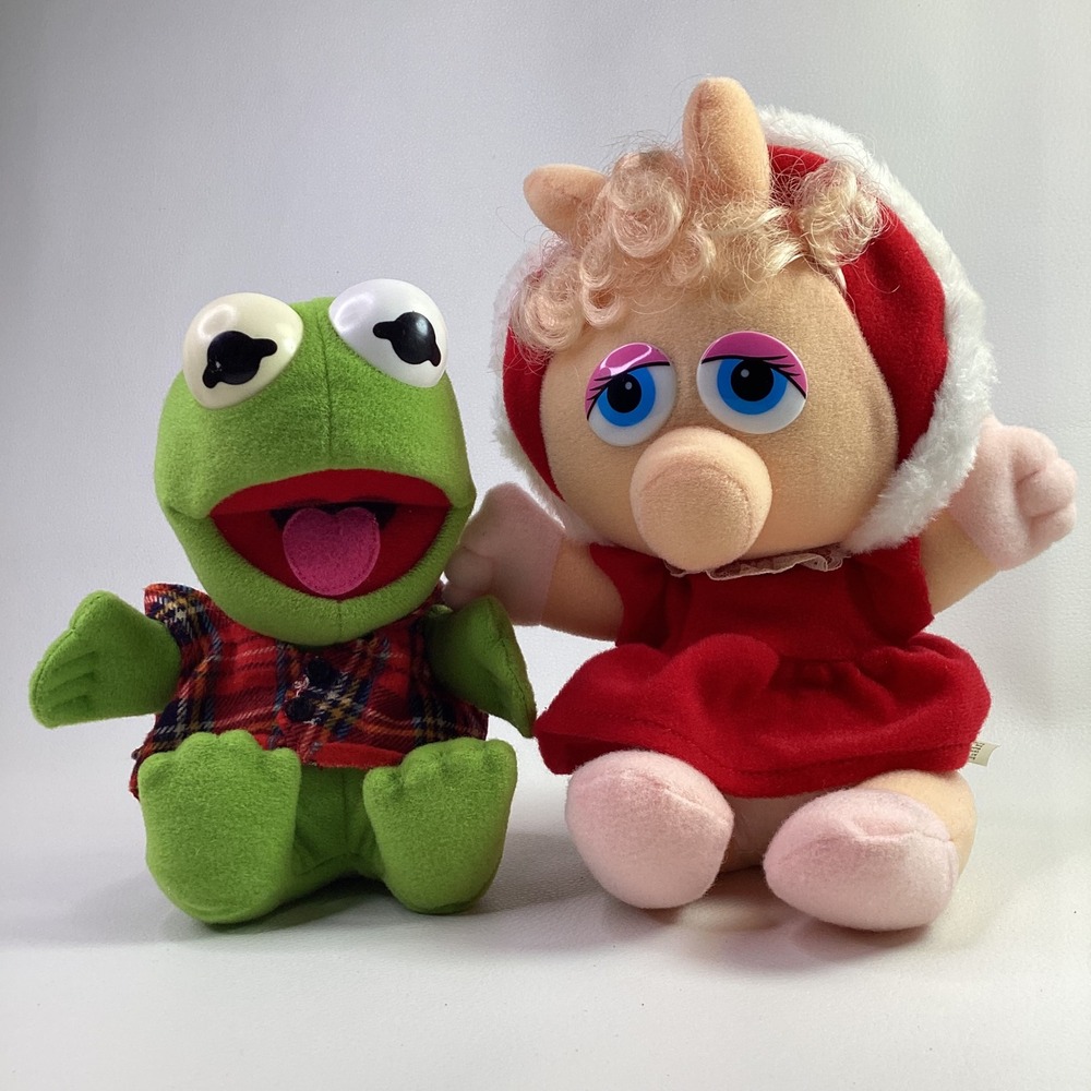 Vintage 1987 Muppet Babies Plush Baby Kermit & Miss Piggy Stuffed Animal Toy 8"